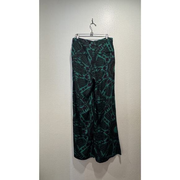 Ba&Sh Pants Women’s Size Medium Lady Green Print Wide Leg Colorful Resort Boho - Picture 4 of 11
